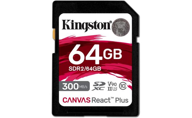 Kingston 64GB SDXC Canvas React Plus 300MB/s Read For UHS-II 4K/8K Professional Cinema Cameras Memory Card
